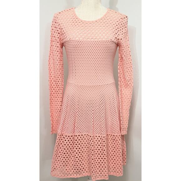 New BCBG Max Azria Kyla Whisper Pink LS Crochet Fit & Flare Dress Small S $198 - Picture 1 of 5